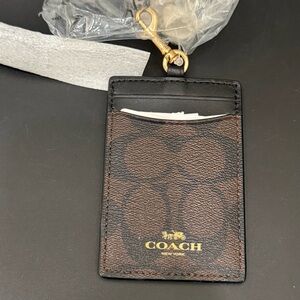COACH Brown/Black Signature PVC Lanyard ID NWT